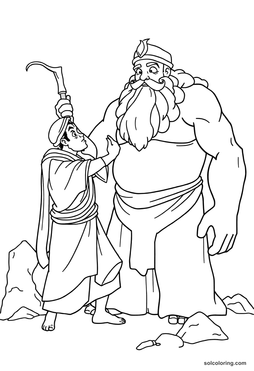 Simple Sinbad sharpening the stake to blind the giant coloring page, free printable simple style
