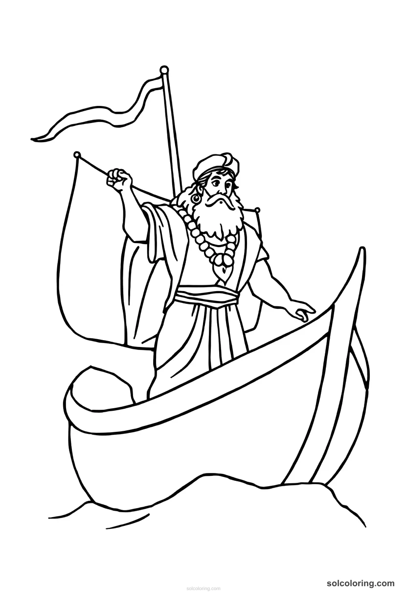 Simple Sinbad the Sailor on his ship simple coloring page for kids