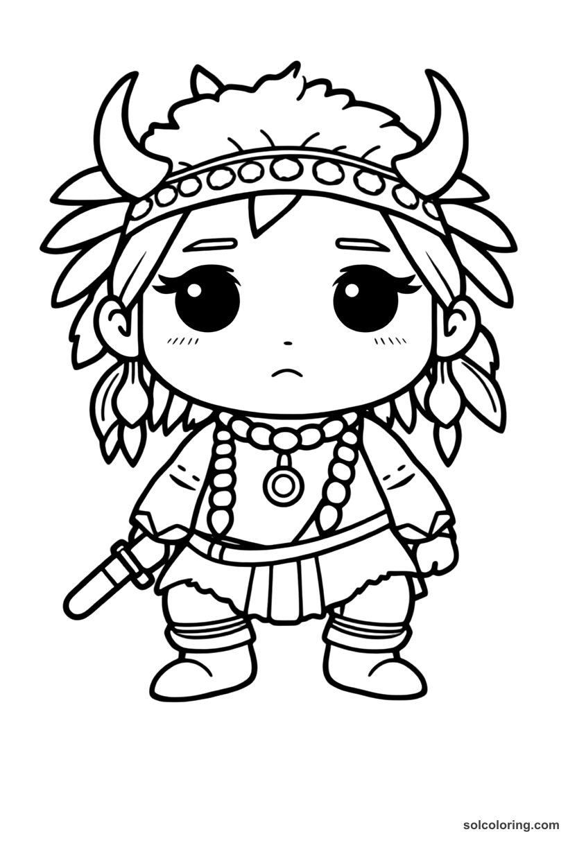 Chibi Sitting Bull at the Battle of Little Bighorn coloring page, free printable chibi style