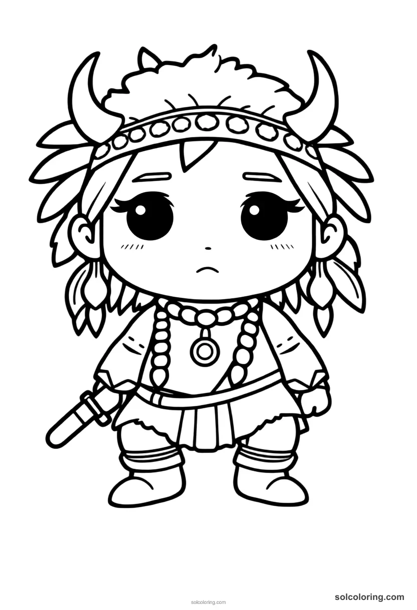 Chibi Sitting Bull at the Battle of Little Bighorn chibi coloring page for kids