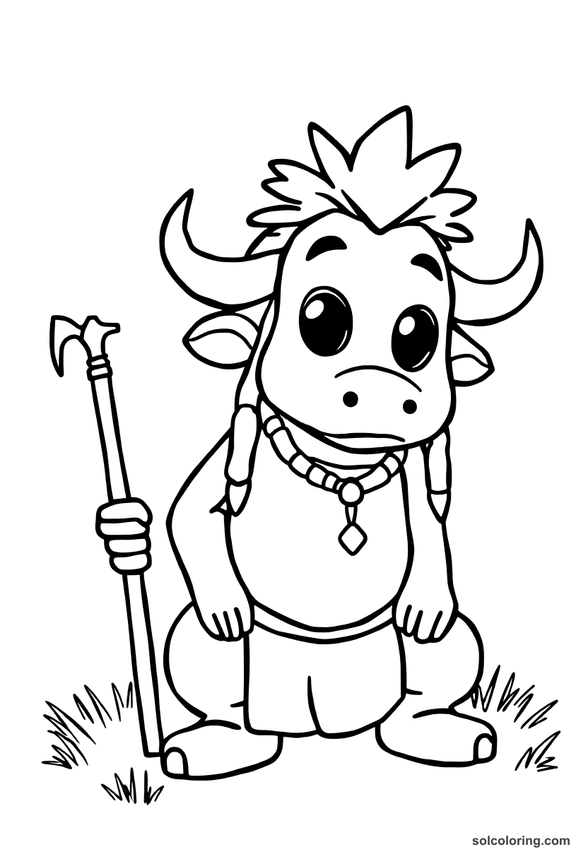 Cute Cartoon Sitting Bull at the Battle of Little Bighorn coloring page, free printable cute cartoon style