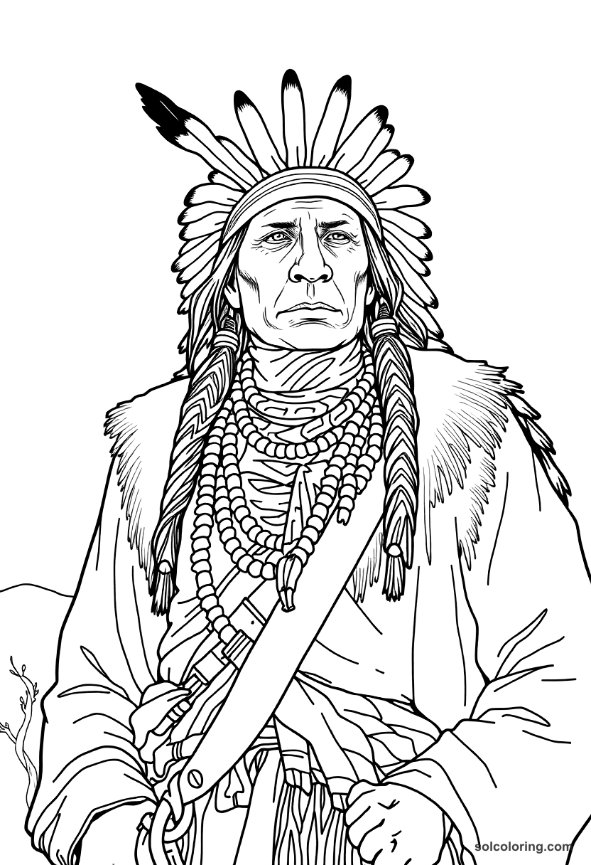 Sitting Bull at the Battle of Little Bighorn coloring page, free printable detailed style