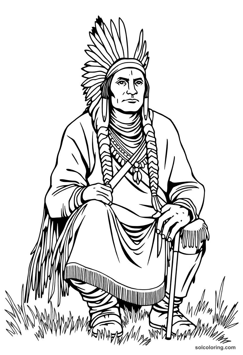 Simple Sitting Bull at the Battle of Little Bighorn coloring page, free printable simple style
