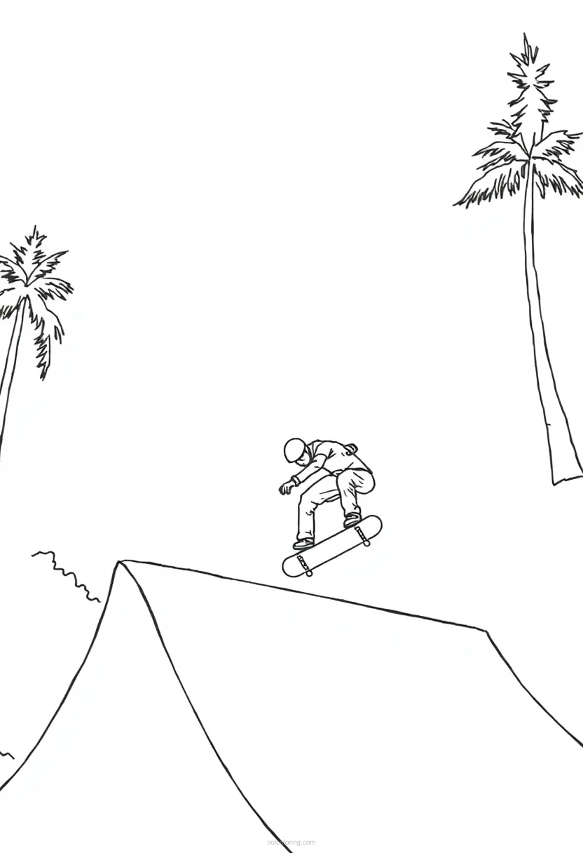 Skateboarding Tricks and Ramps coloring page for kids