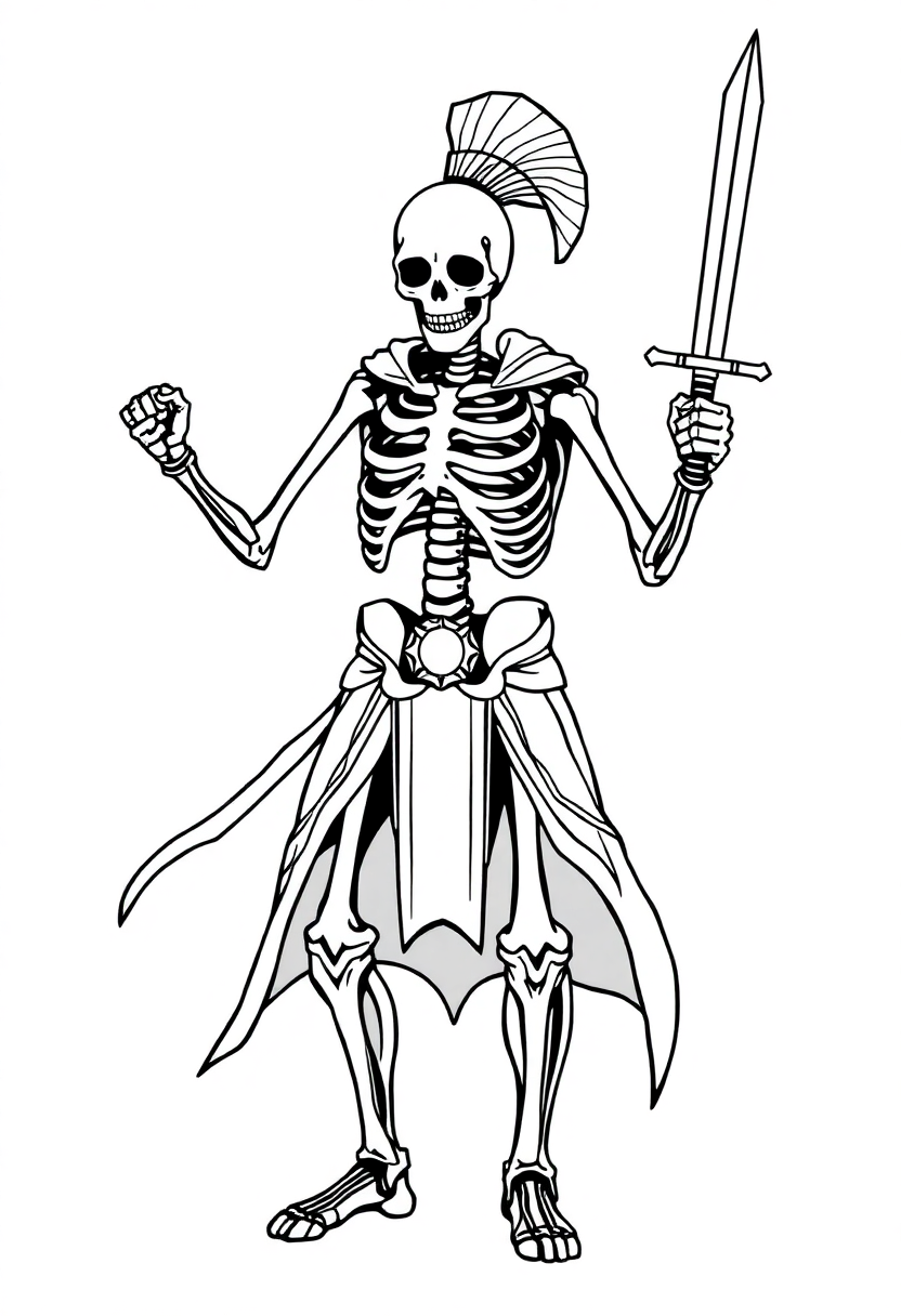Skeletal Warrior with Sword coloring page, free printable
