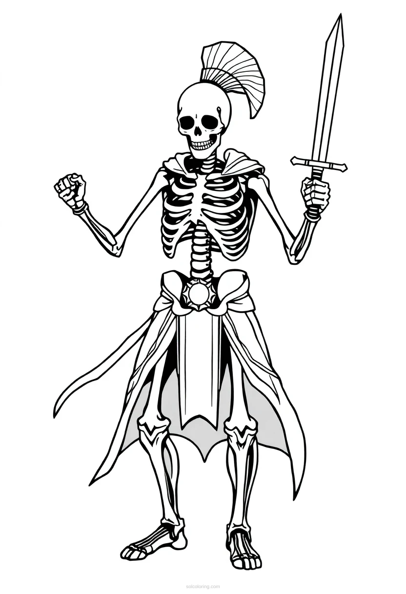 Skeletal Warrior with Sword coloring page for kids
