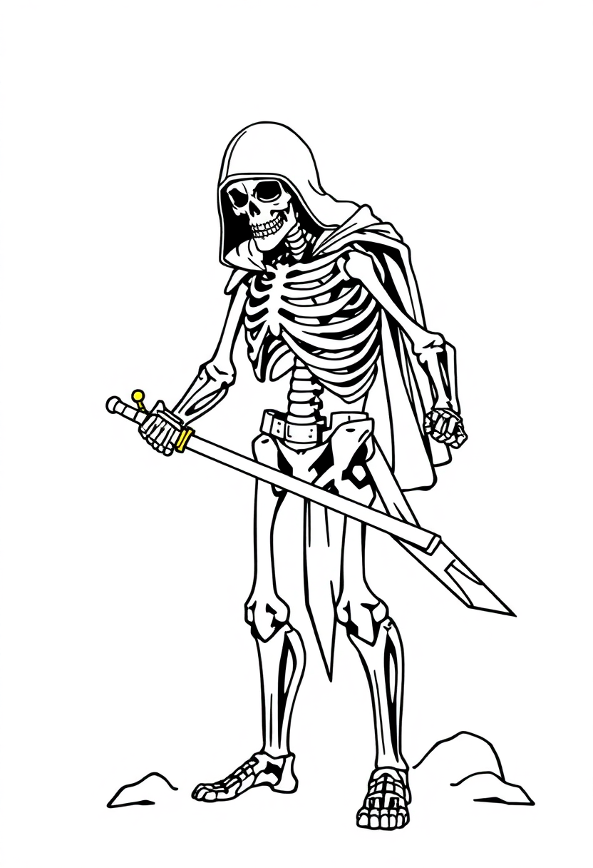 Skeletal Warrior with Sword coloring page, free printable