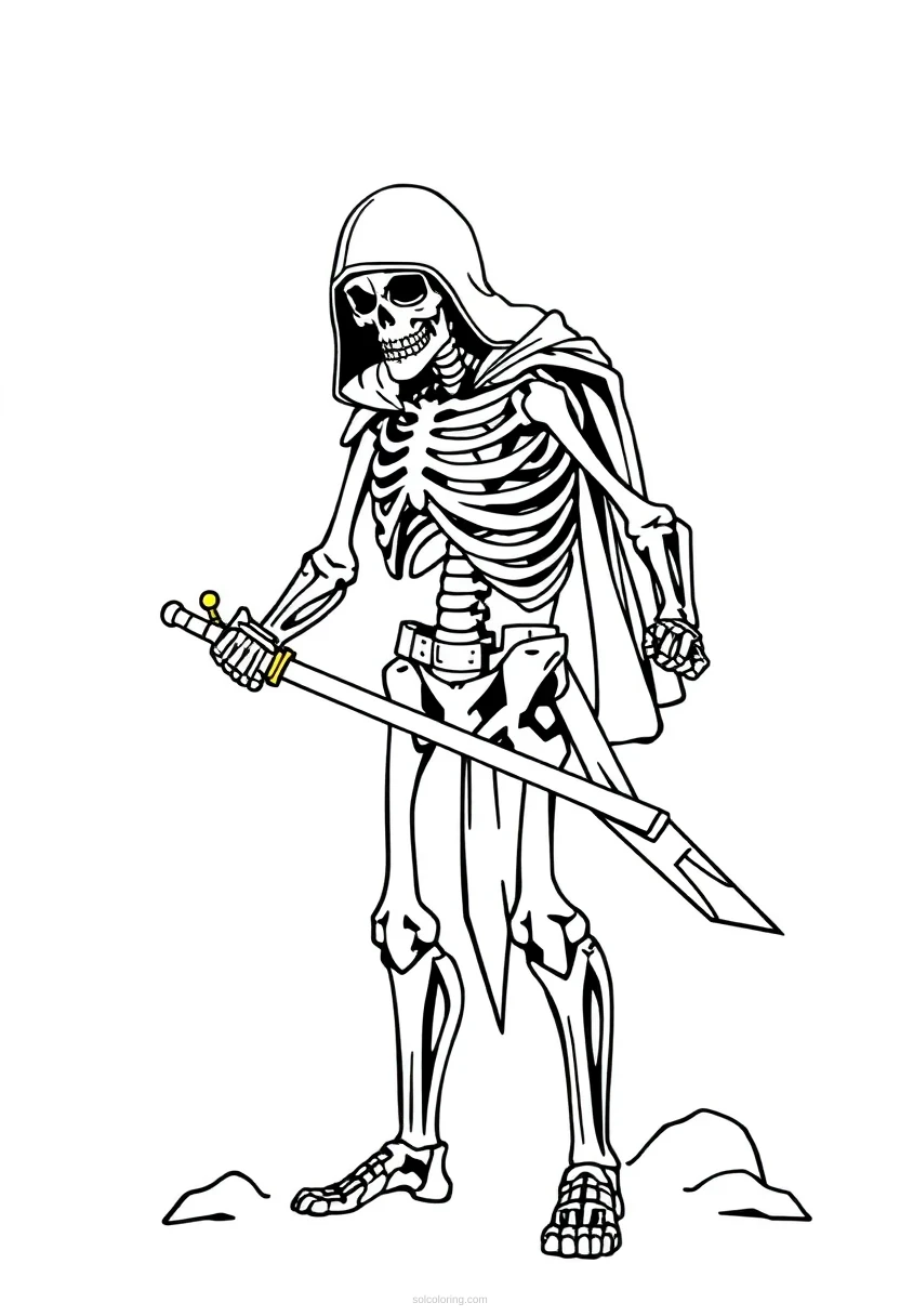 Skeletal Warrior with Sword coloring page for kids