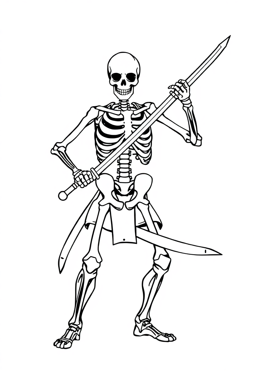 Skeletal Warrior with Sword coloring page, free printable
