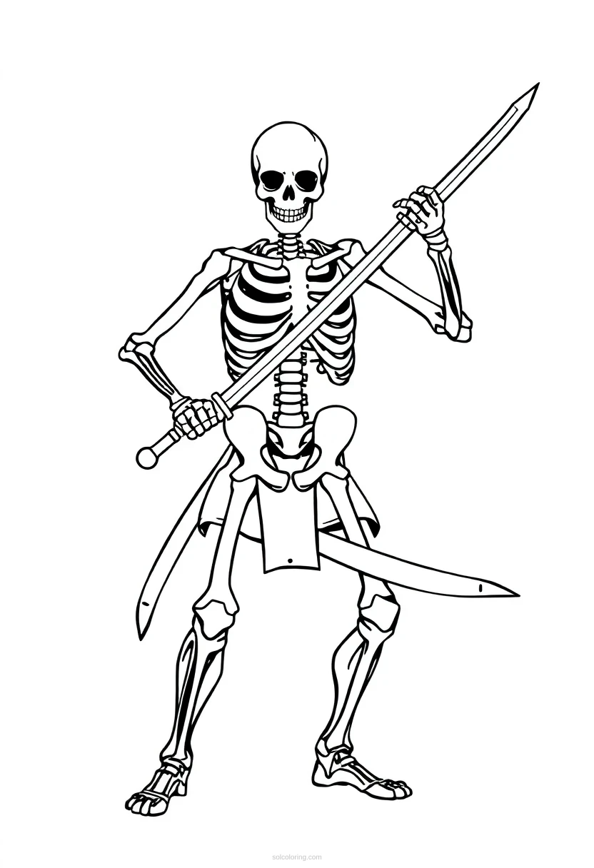 Skeletal Warrior with Sword coloring page for kids