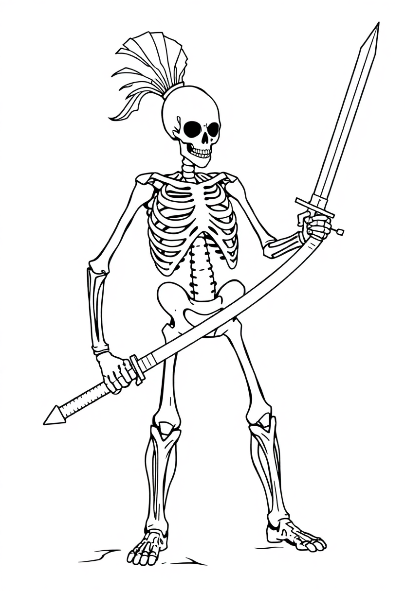Skeletal Warrior with Sword coloring page, free printable