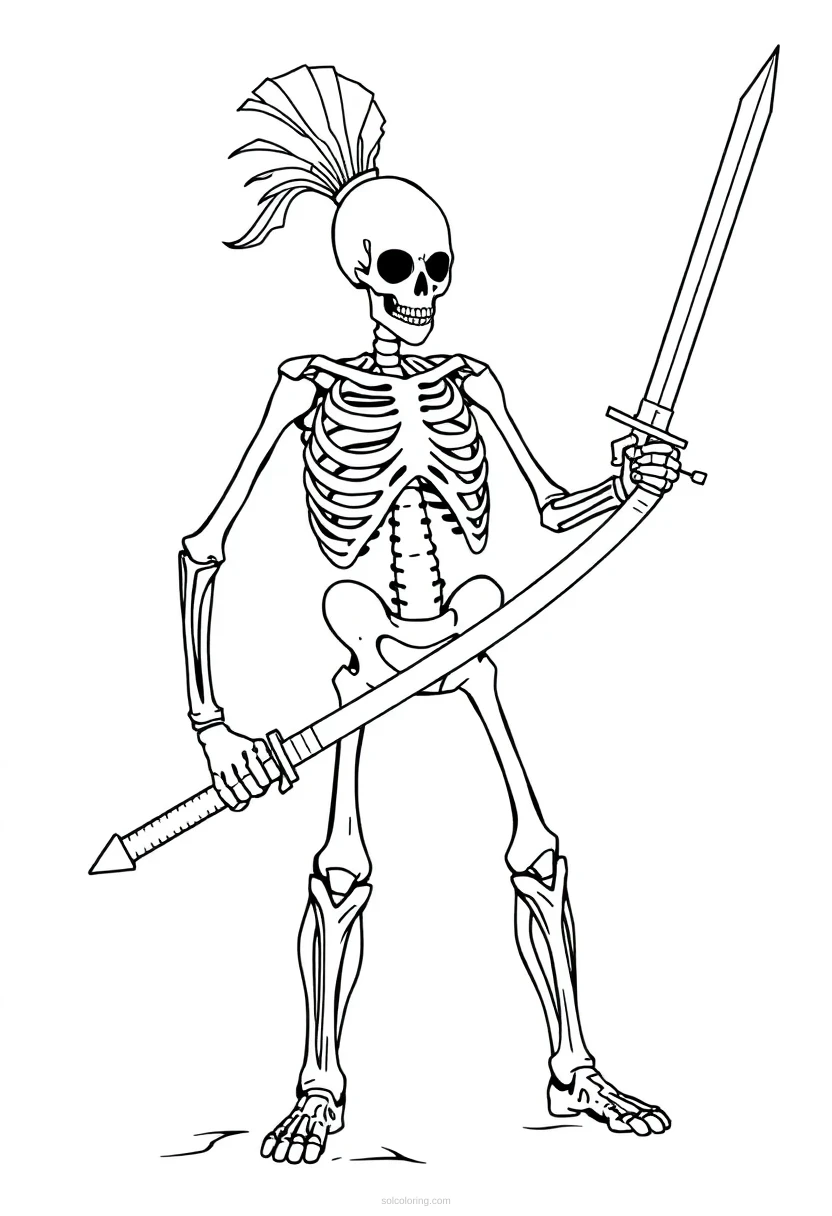Skeletal Warrior with Sword coloring page for kids
