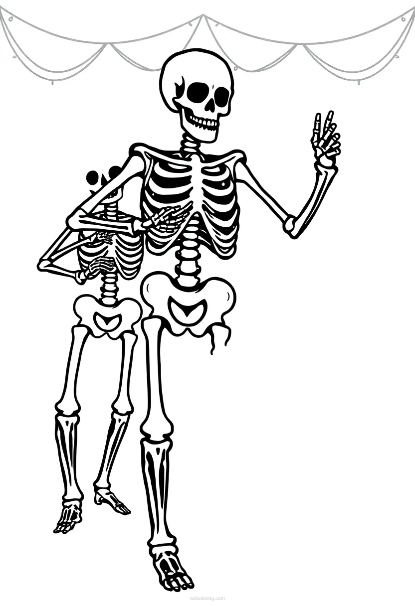 Skeleton Dancing coloring page for kids