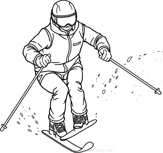 Skiing Athlete Downhill coloring page for kids