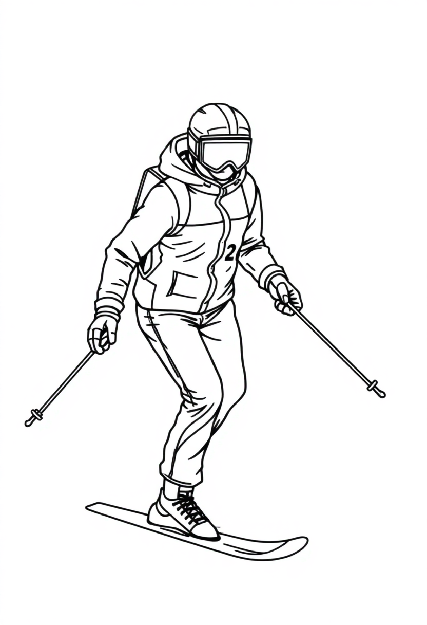 Skiing Athlete Downhill coloring page, free printable