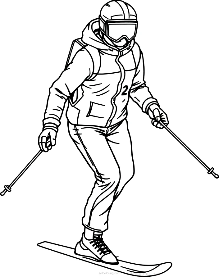 Skiing Athlete Downhill coloring page for kids