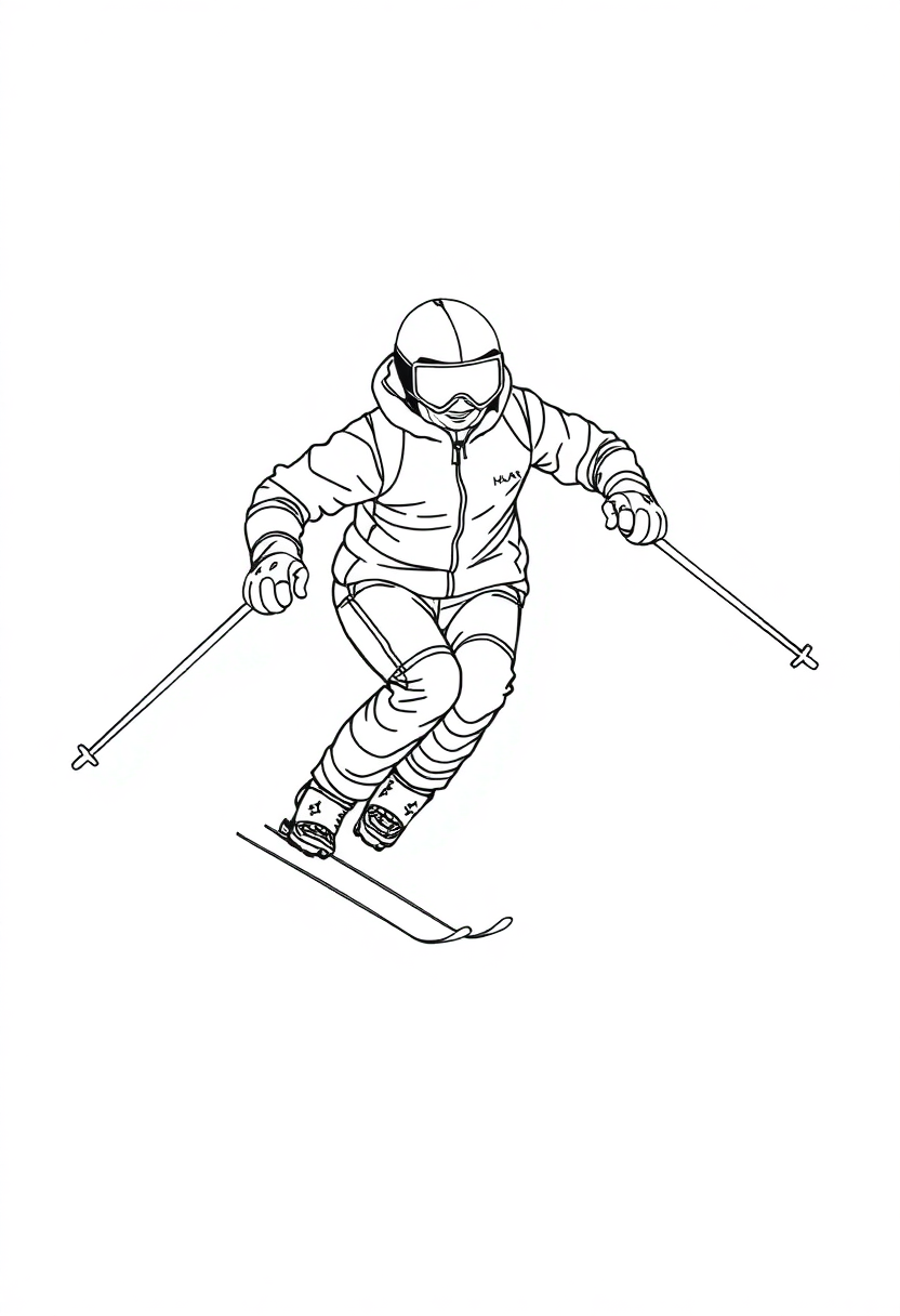 Skiing Athlete Downhill coloring page, free printable