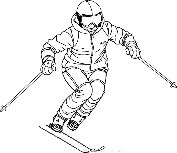 Skiing Athlete Downhill coloring page for kids