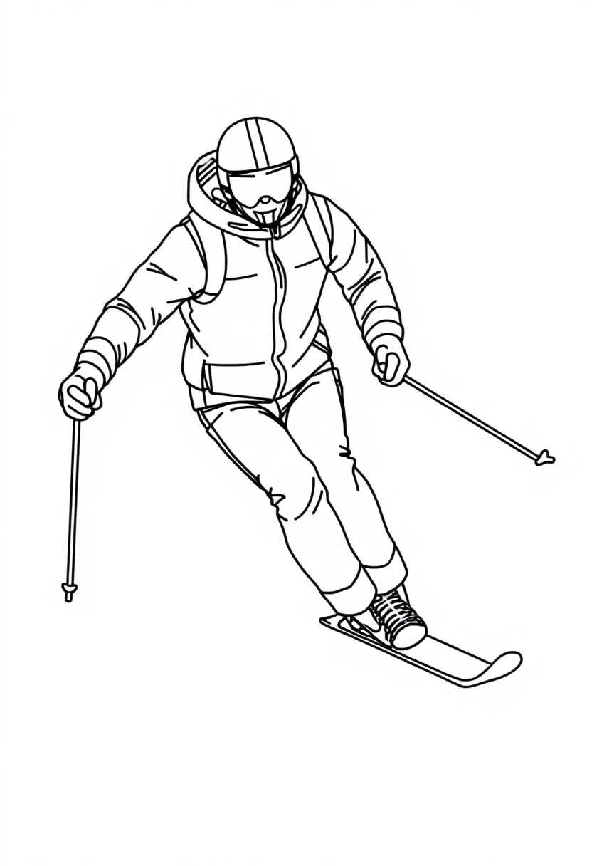 Skiing Athlete Downhill coloring page, free printable