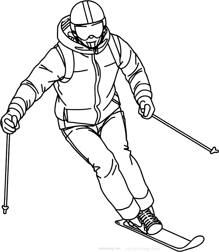 Skiing Athlete Downhill coloring page for kids