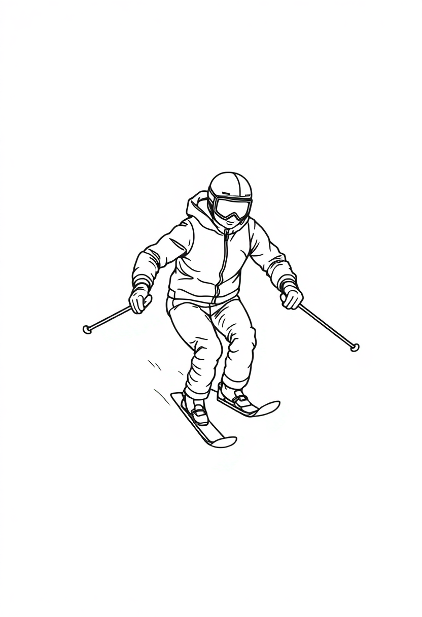 Skiing Athlete Downhill coloring page, free printable