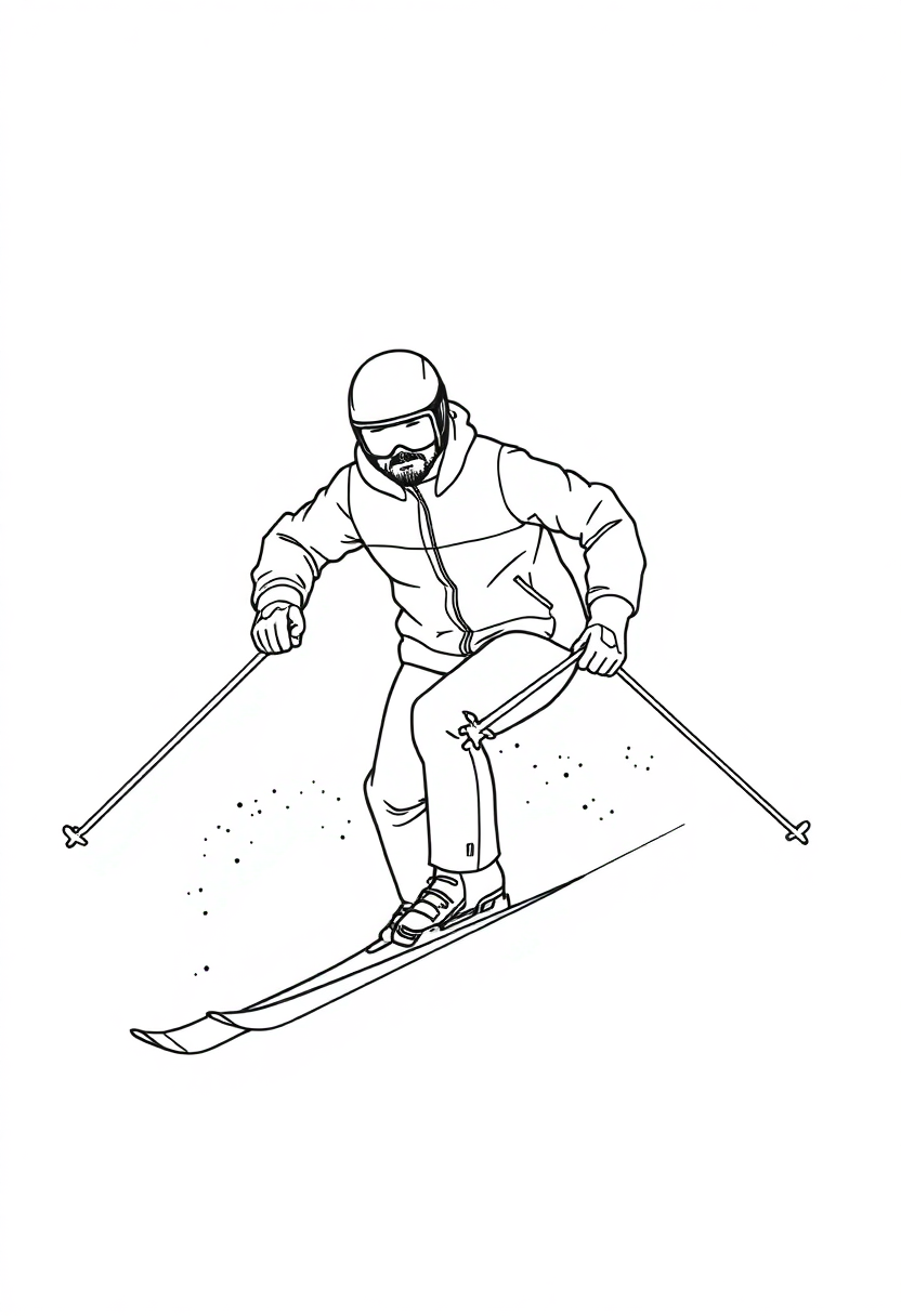 Skiing Athlete Downhill coloring page, free printable