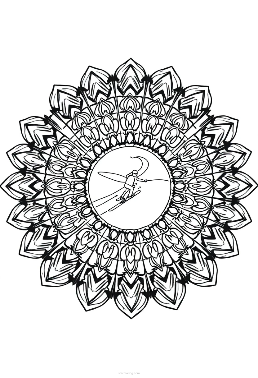 Skiing Downhill coloring page for kids