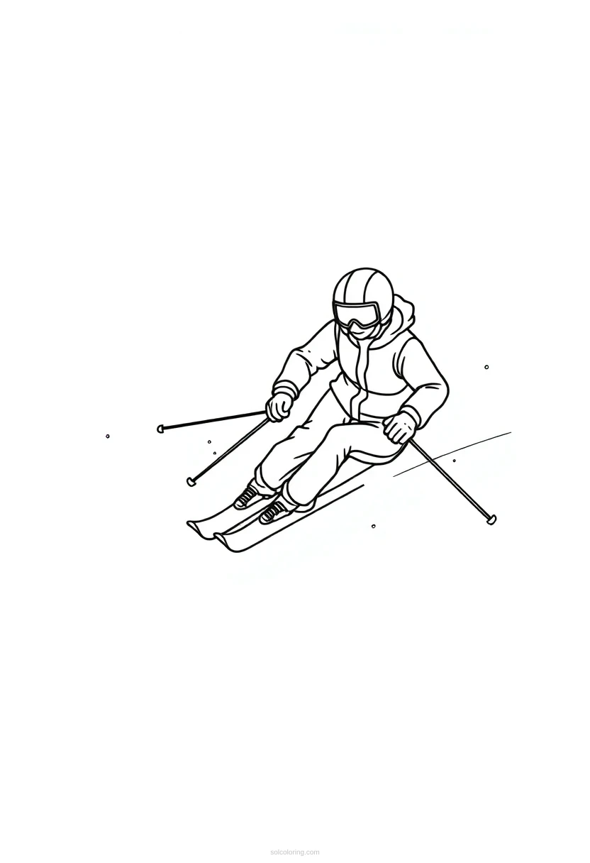 Skiing Downhill coloring page for kids