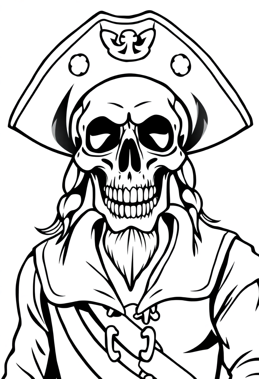 Skull-Faced Pirate Captain coloring page, free printable