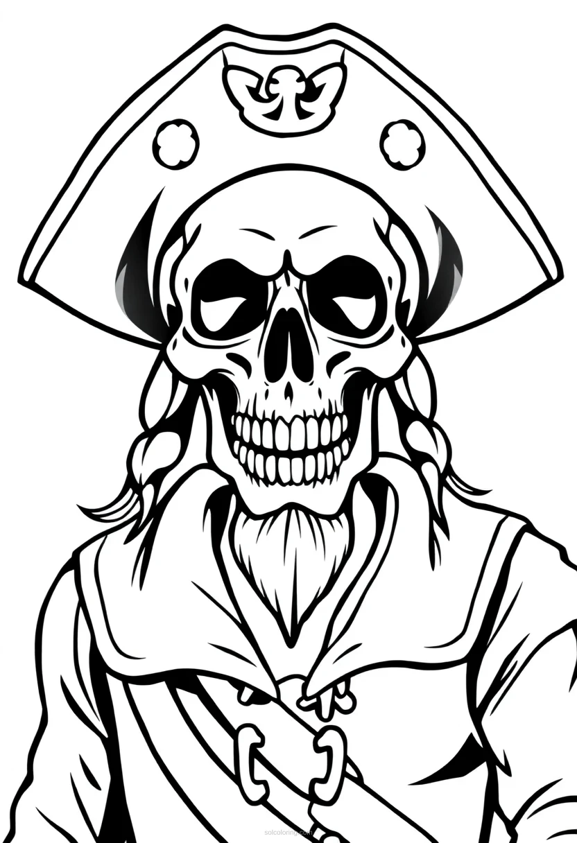 Skull-Faced Pirate Captain coloring page for kids