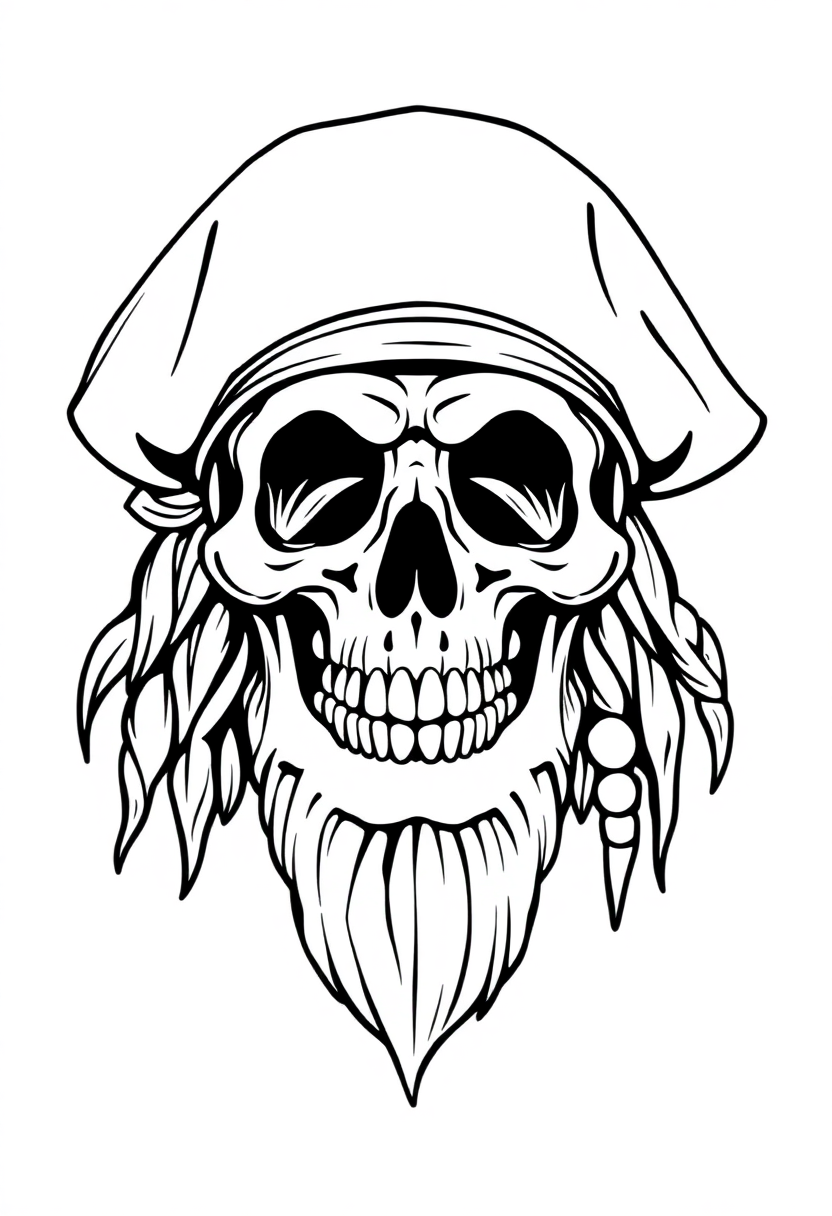 Skull-Faced Pirate Captain coloring page, free printable