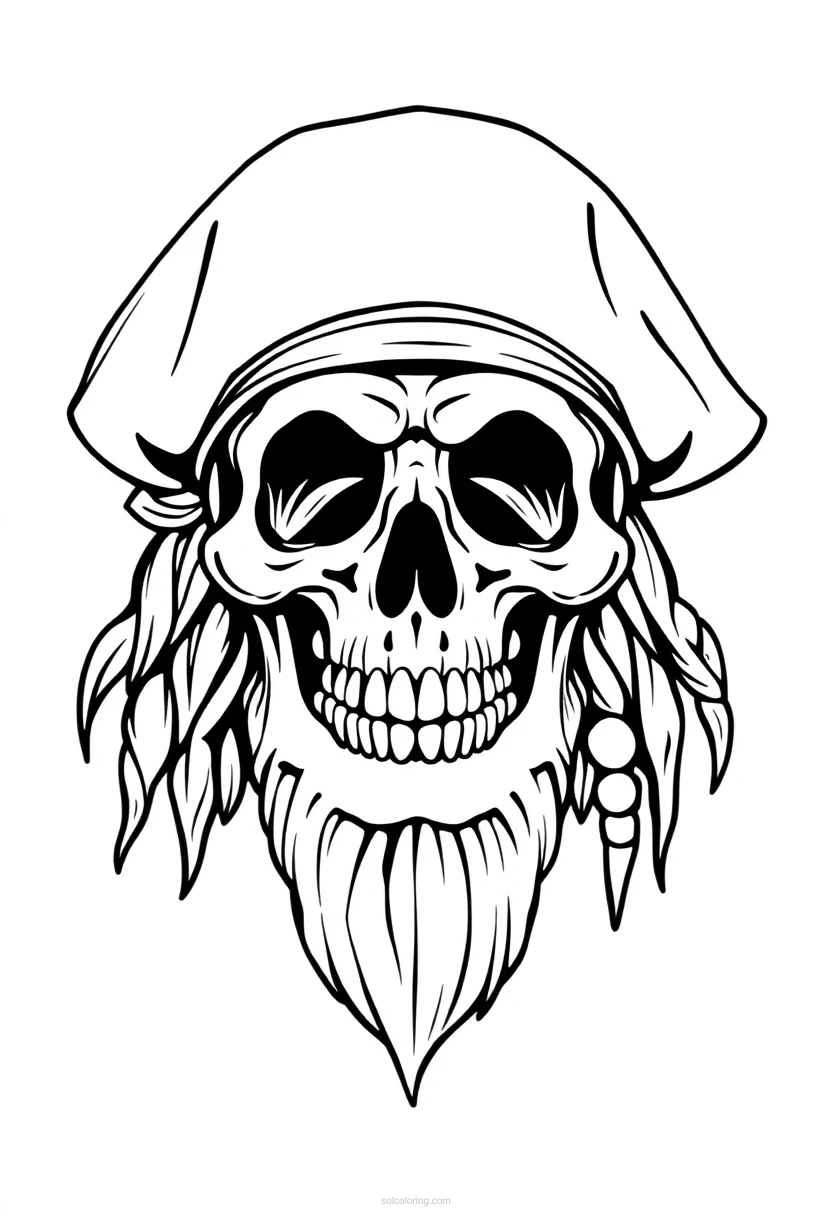 Skull-Faced Pirate Captain coloring page for kids