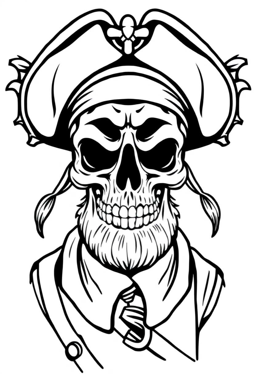 Skull-Faced Pirate Captain coloring page, free printable