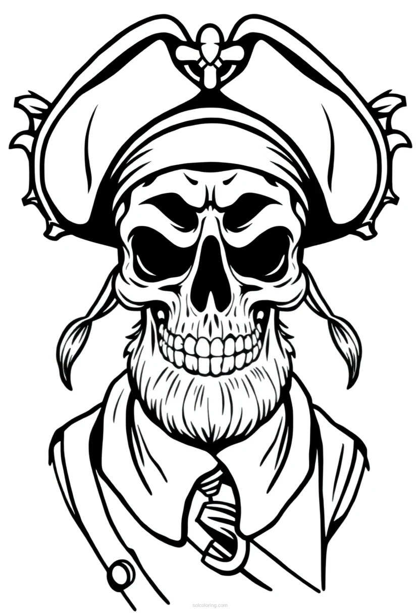 Skull-Faced Pirate Captain coloring page for kids
