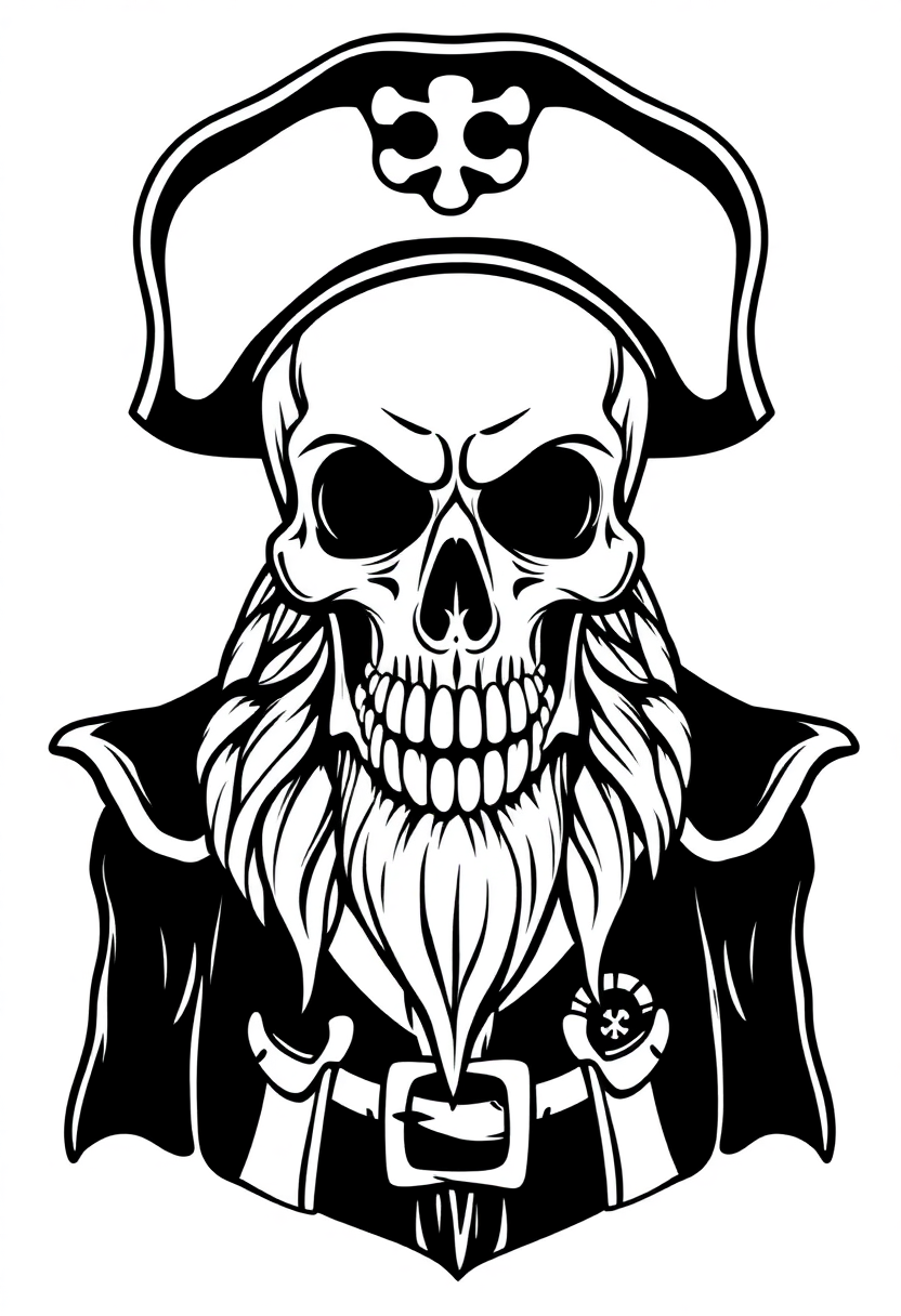 Skull Faced Pirate Captain coloring pages