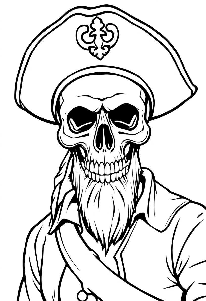 Skull-Faced Pirate Captain coloring page, free printable