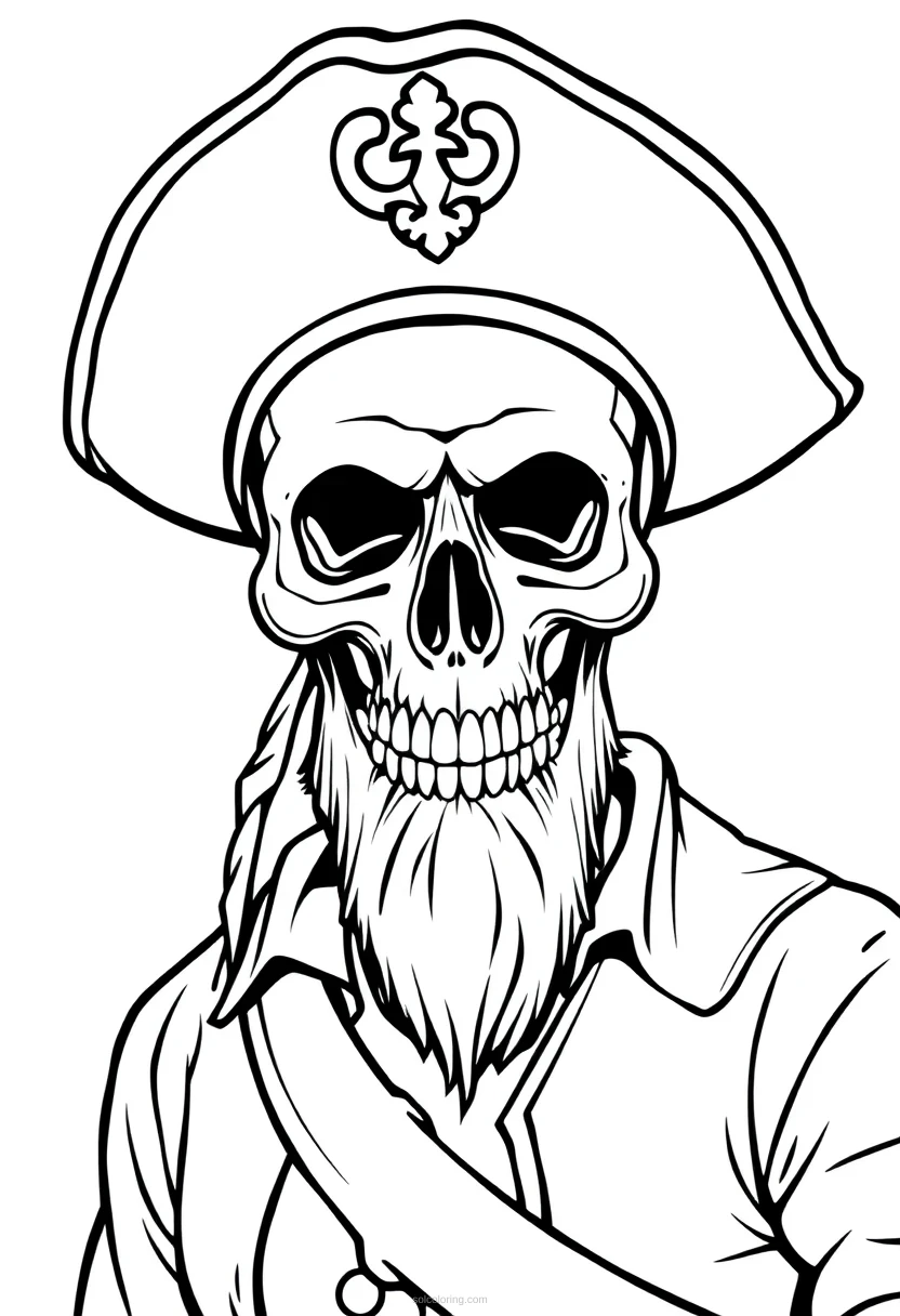 Skull-Faced Pirate Captain coloring page for kids