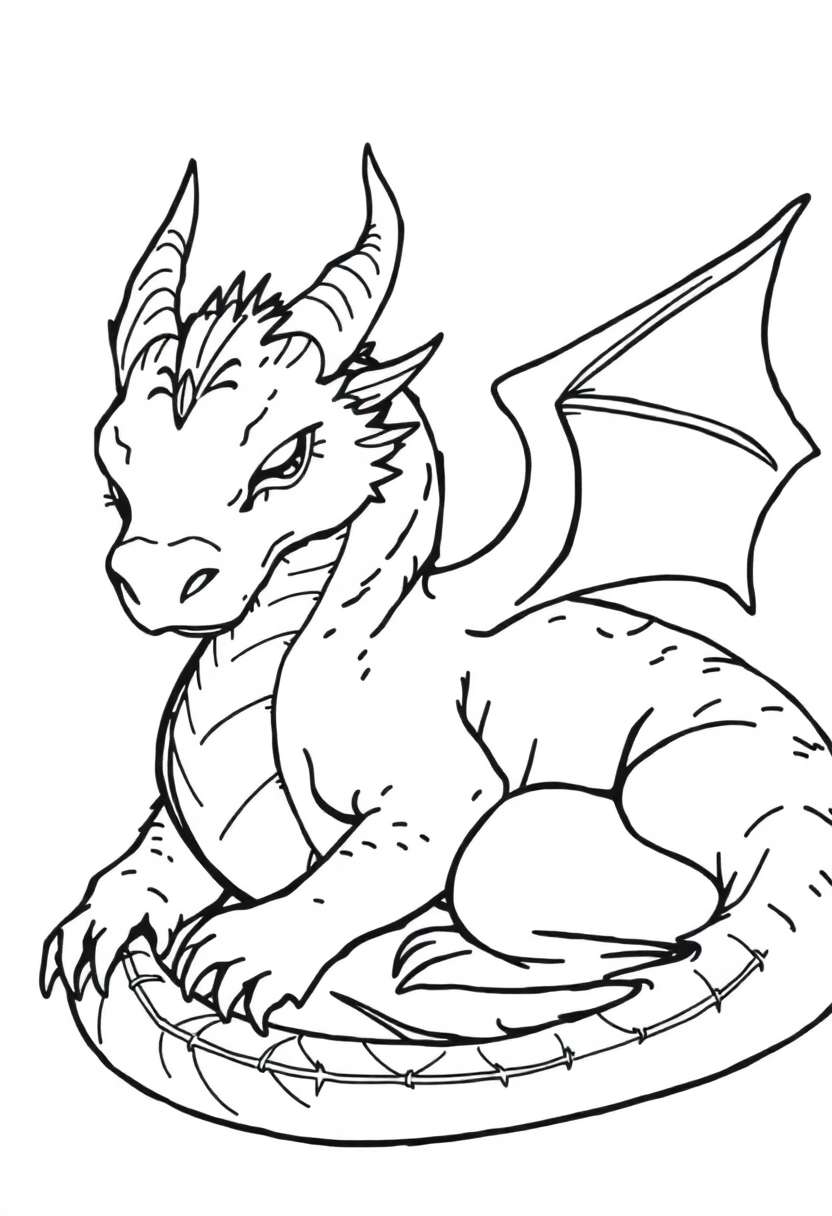 Sleeping Dragon coloring page, free printable