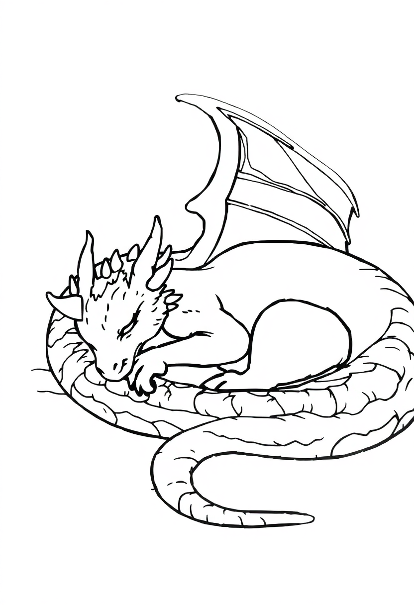 Sleeping Dragon coloring page, free printable