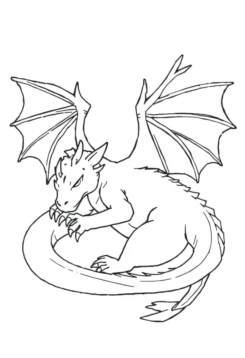 Sleeping Dragon coloring page, free printable