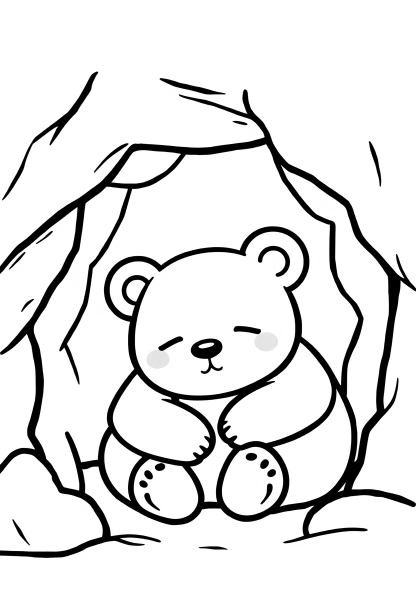 Sleepy Bear in Cave coloring page, free printable