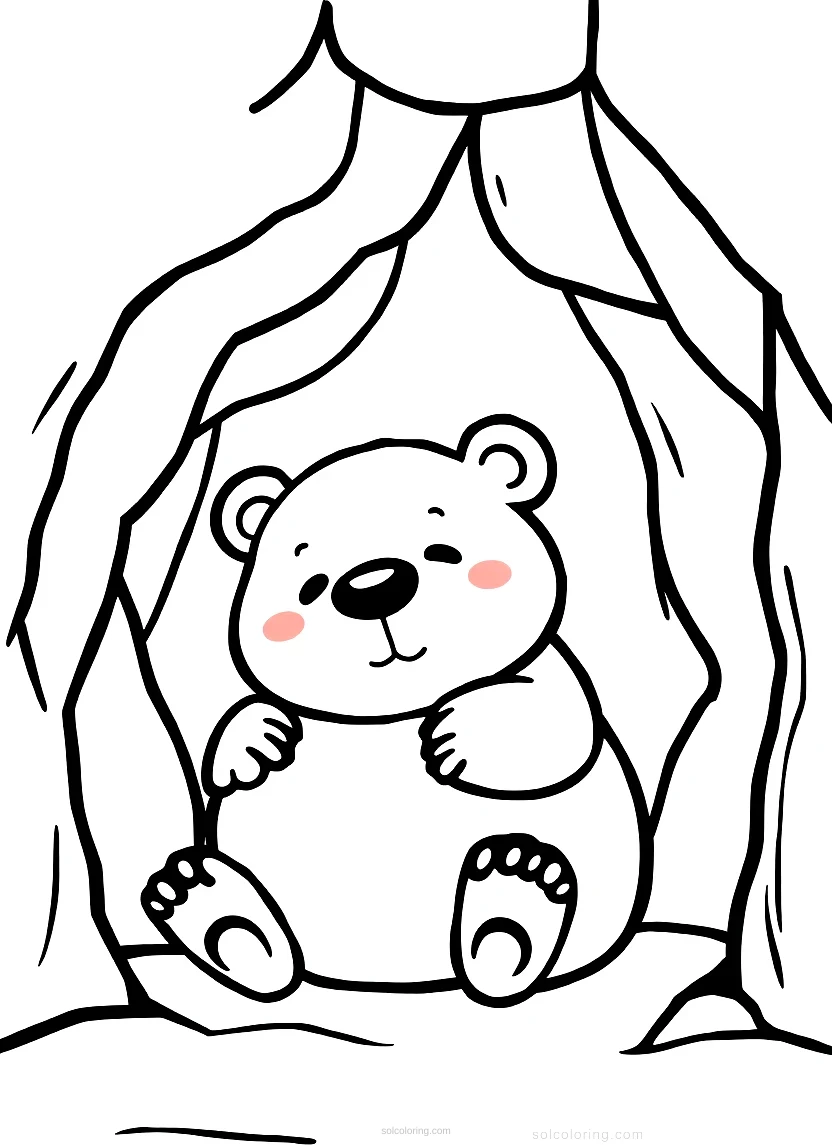 Sleepy Bear in Cave coloring page for kids