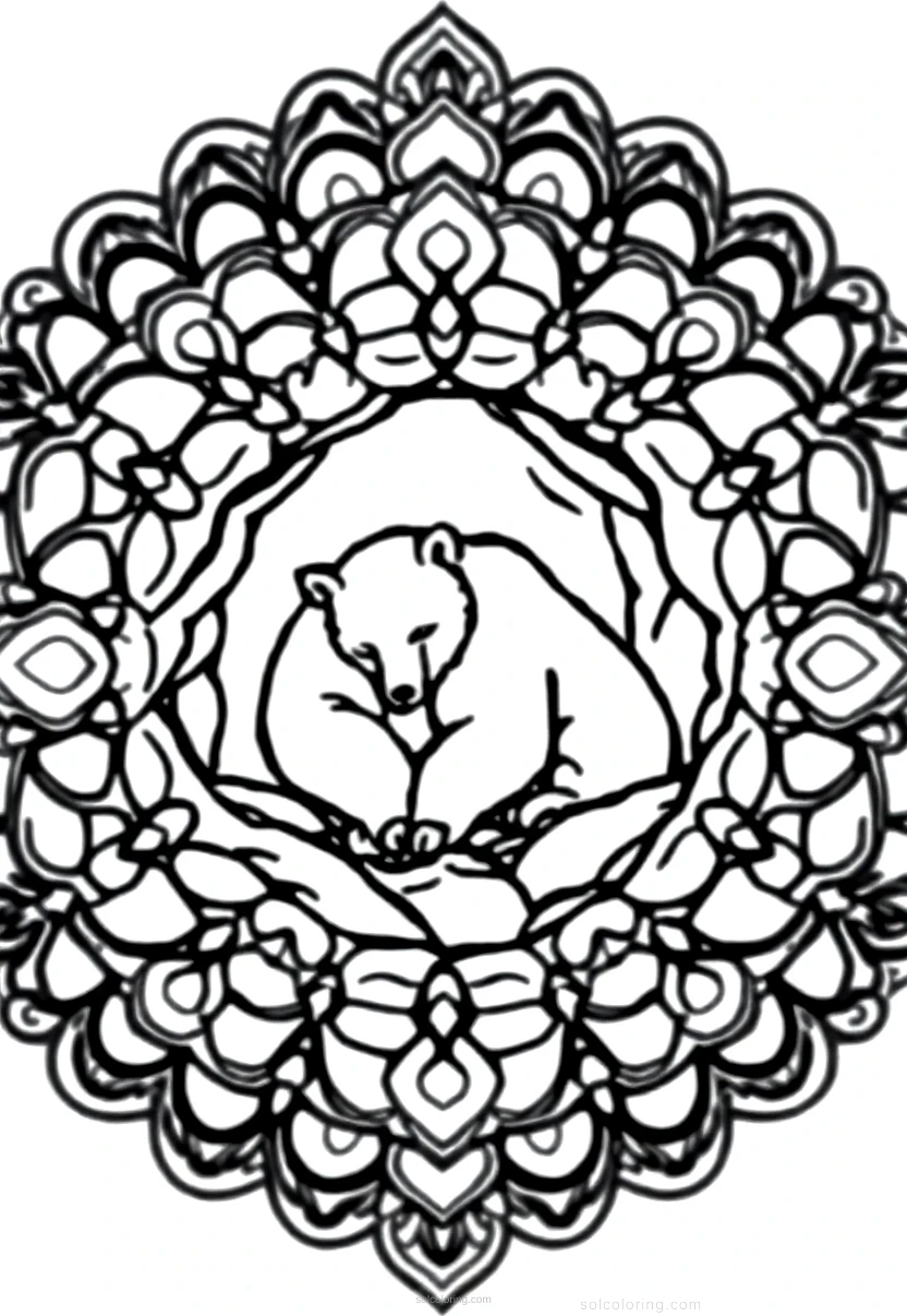 Sleepy Bear in Cave coloring page for kids