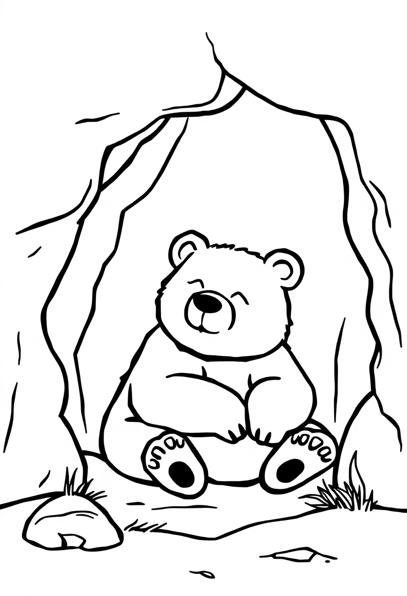 Sleepy Bear in Cave coloring page, free printable