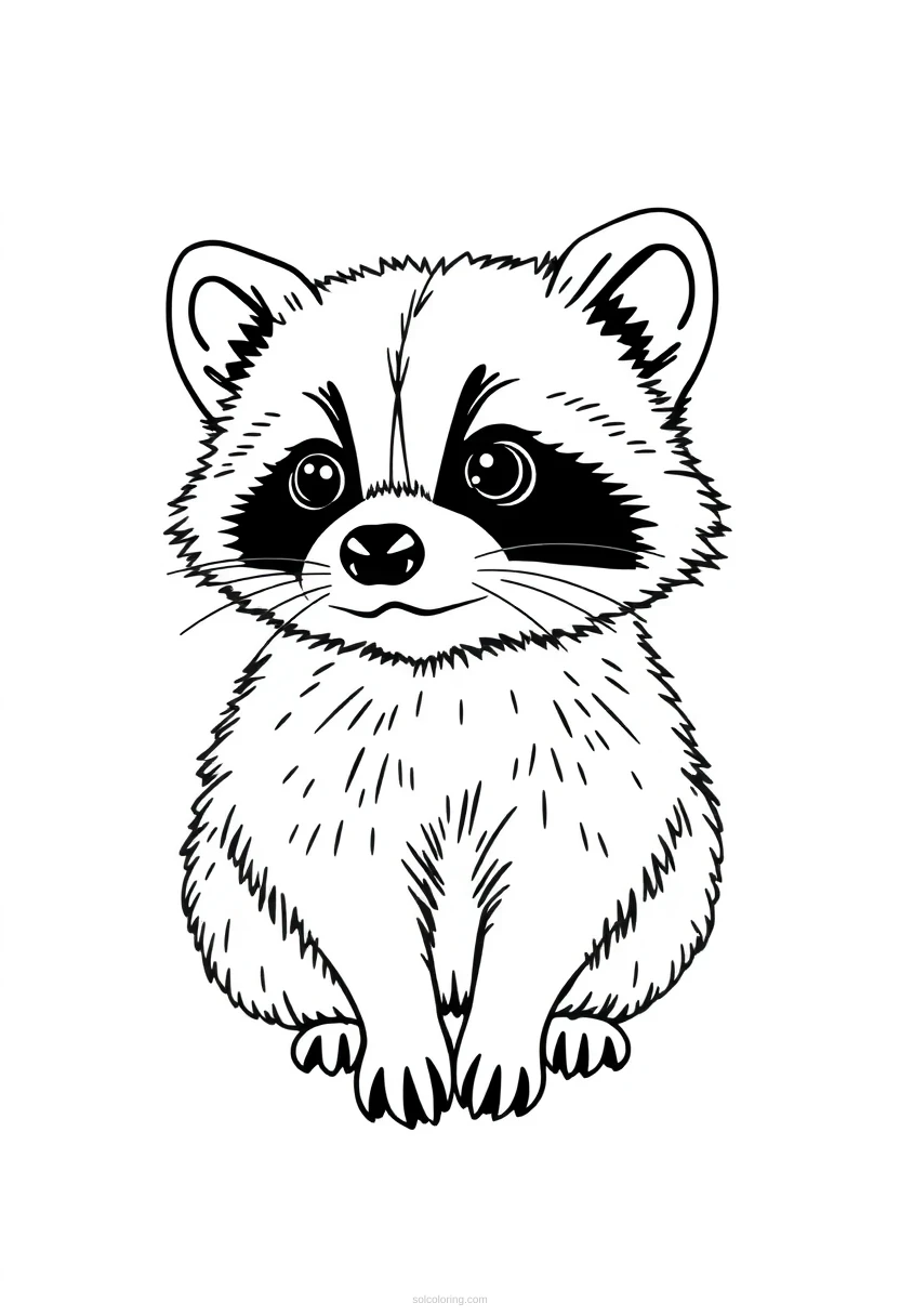 Small Raccoon coloring page for kids
