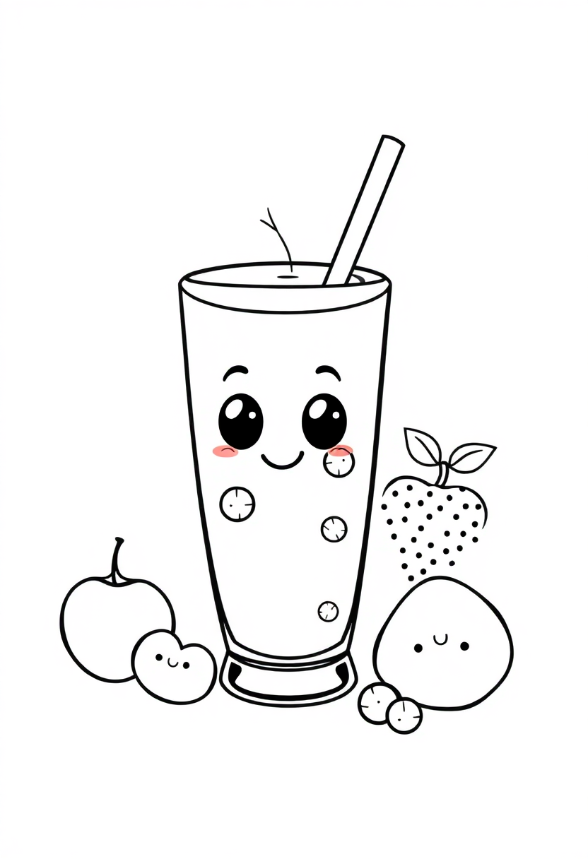 Smoothie Glass with Fruit coloring page, free printable