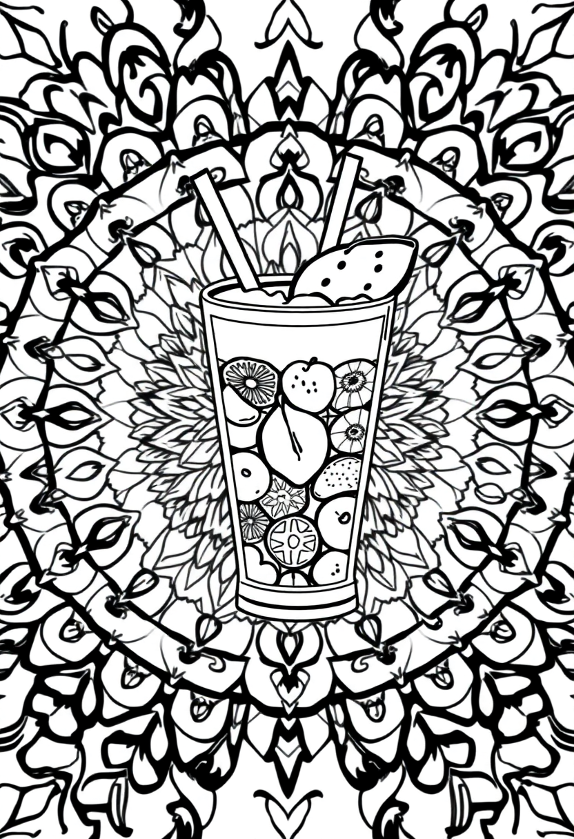 Smoothie Glass with Fruit coloring page, free printable