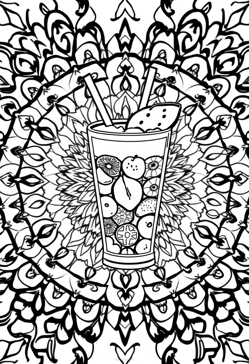 Smoothie Glass With Fruit coloring page for kids