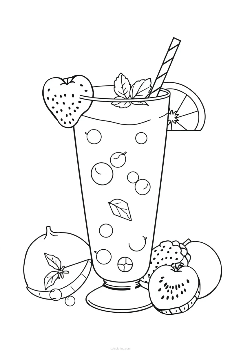 Smoothie Glass With Fruit coloring page for kids