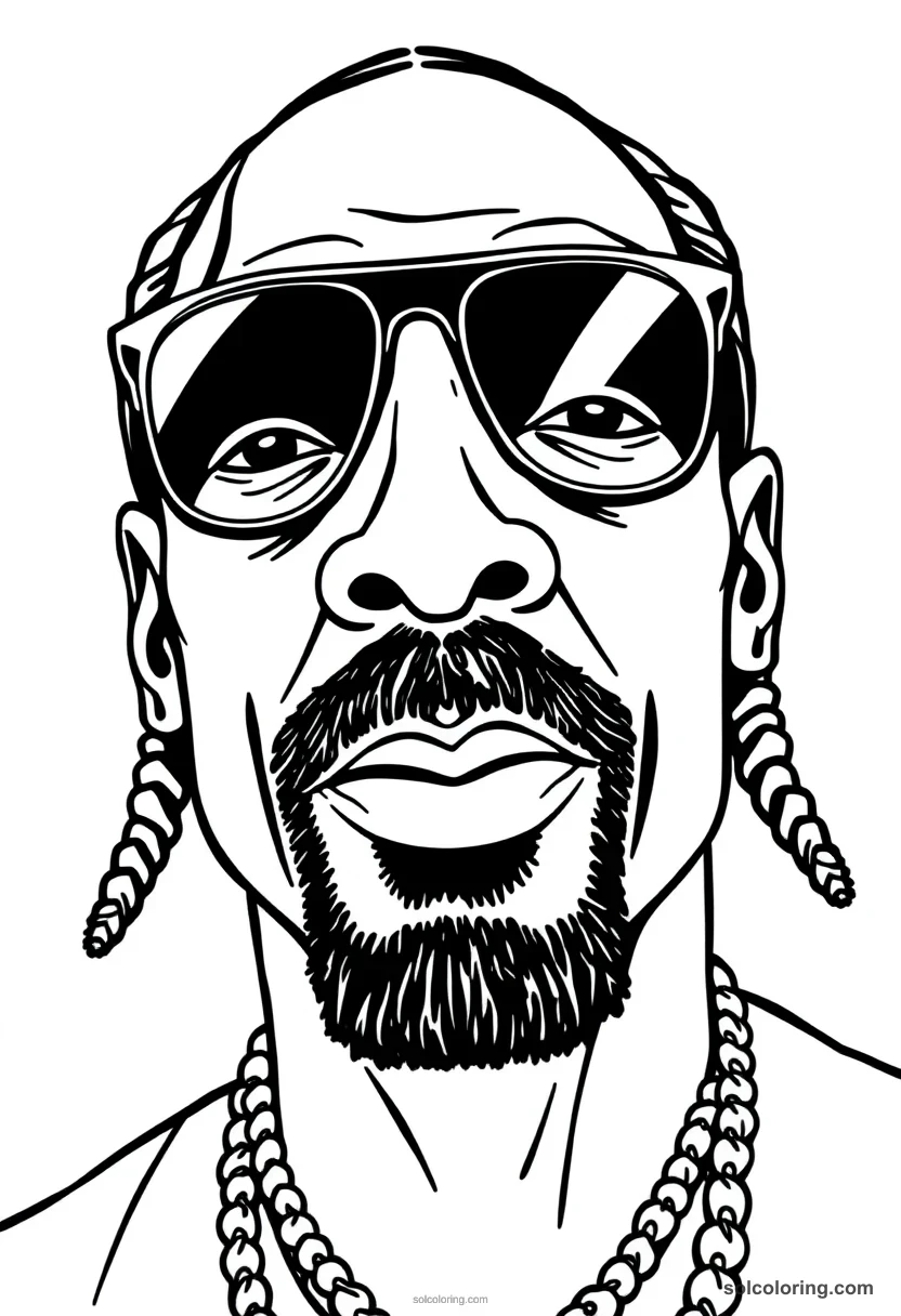 Illustrated Portrait Snoop Dogg illustrated portrait coloring page for kids